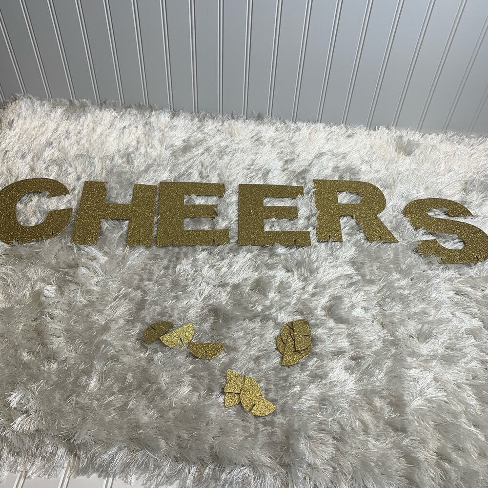 CHEERS Glittery Gold Tablescape Sign Decor Party Wedding Engagement Graduation